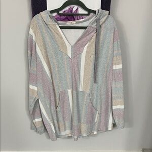 Striped Hooded top in Gray, Pink and Cream